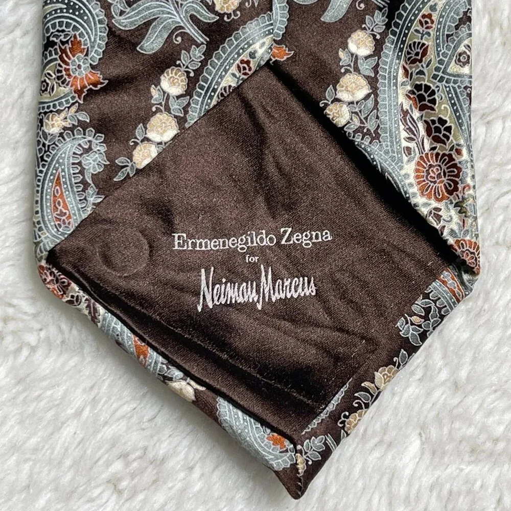 Ermenegildo Zegna Men's Brown Floral & Paisley Print 100% Silk Tie One Size - Picture 4 of 6